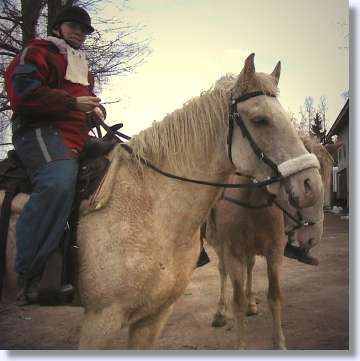 Woman sitting on Curly Horse