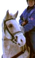 Woman sitting on Curly Horse